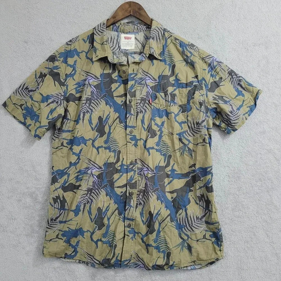 Levis Mens Hawaiian Print Short Sleeve Button-Up Shirt XL 100% Cotton 10PT - Picture 1 of 6